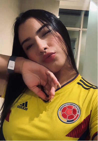 Girl enjoying live video chat on match day