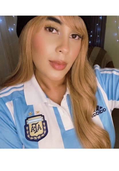 Football babe connecting live during World Cup